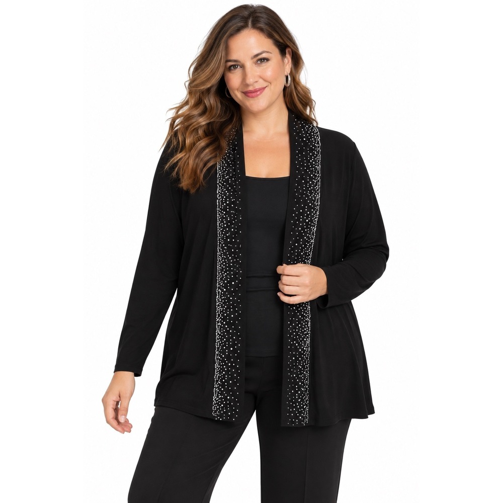 Joie de Vivre Womens 2X Black Rhinestone Open Front Cardigan 6085MP03AV
